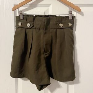 Army green boutique paper bag shorts